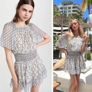 Misa Los Angeles Dress Severine Mini Chiffon in Pura Vida Blue Floral